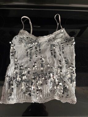Jaded London Silver Sequin Spaghetti Strap Tank